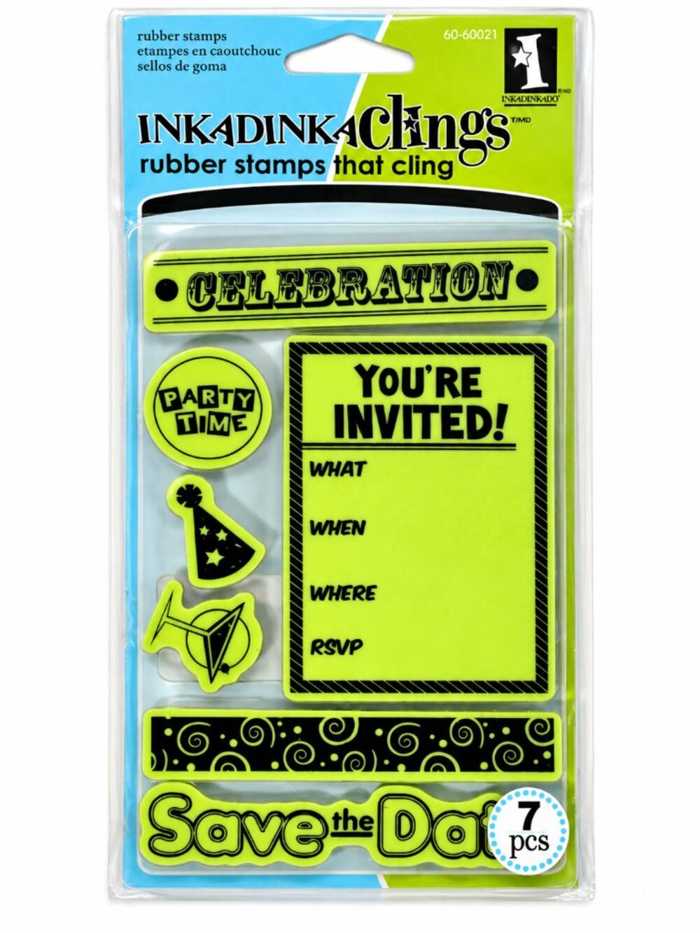 Inkadinkado InkaClings Party Invite Rubber Stamp Set 7pc NIP